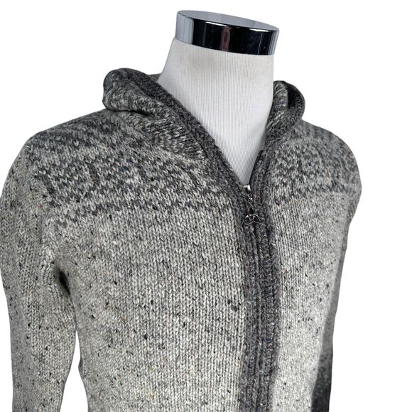 Inis Crafts Cardigan Hoodie Sweater Womens Small Gray Wool Long Duster Full Zip - Picture 3 of 10